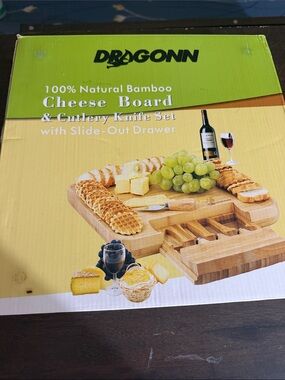 Dragonn Natural Bamboo Cheese Board & Cutlery Set - Light Brown